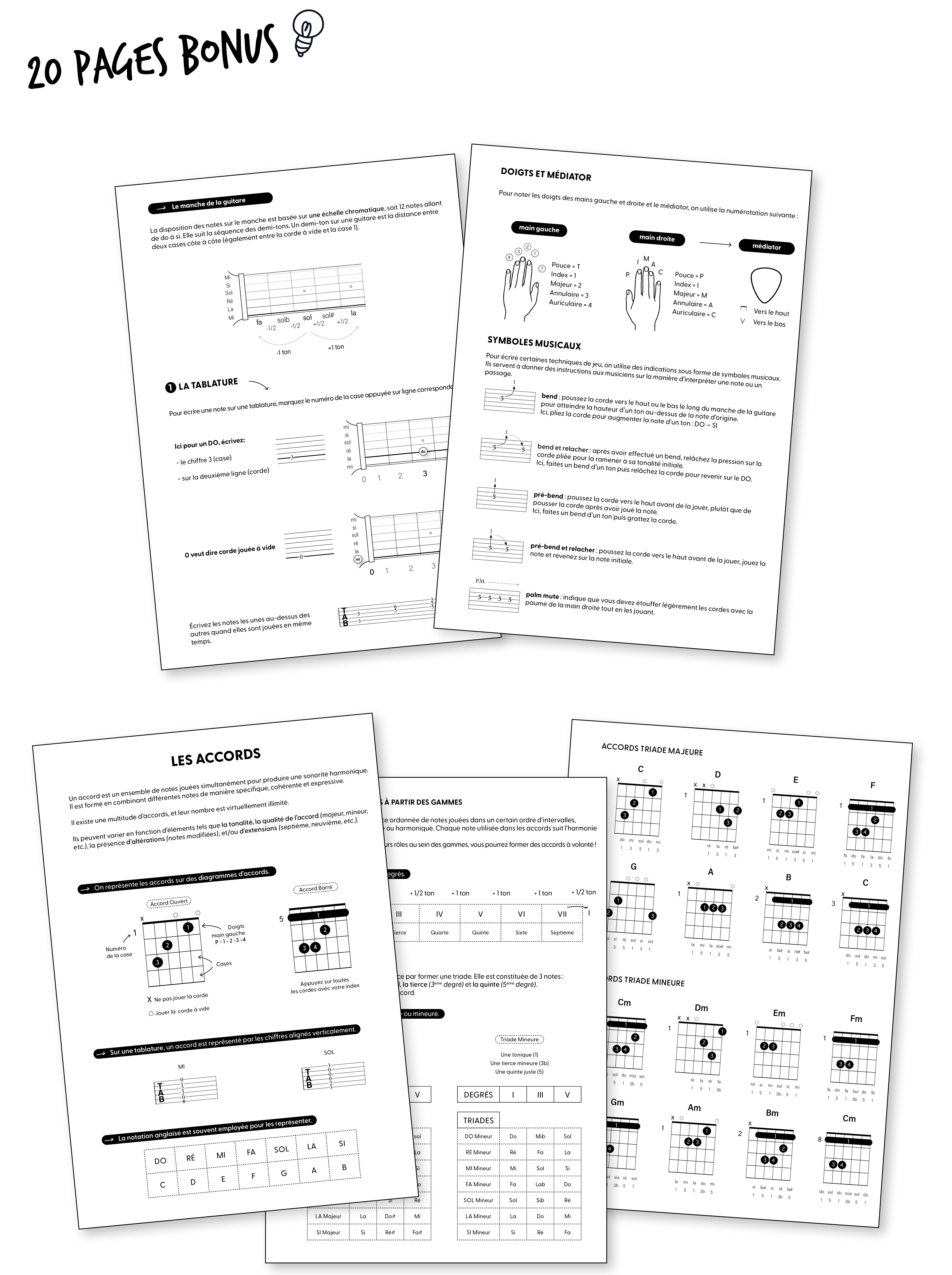 Cahier de guitare, livre partition, portées et tablatures, accords et manche de guitare. Cahier pour guitariste débutant, enfants. Apprendre à jouer de la guitare facilement